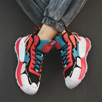 Vyriški kvėpuojantis high-top laisvalaikio bateliai suvarstomi spalvų sportbačiai madingi lengvi bėgimo bateliai Feminino Zapatos