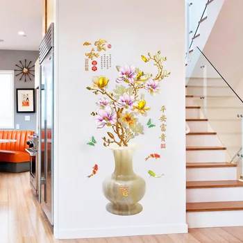 5 Rūšių Gėlių Vaza Sienų Lipdukai Kinų Stiliaus Namų Dekoro Gyvenimo Kambario, Miegamasis Kūrybos PVC Vinilo Kambario Tapetai