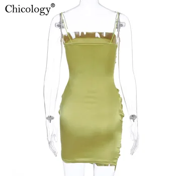 Chicology plonas spagečiai dirželiai šalis mini suknelė be rankovių seksualus bodycon moterų 2020 m. vasarą klubo aprangą streetwear moterų drabužiai