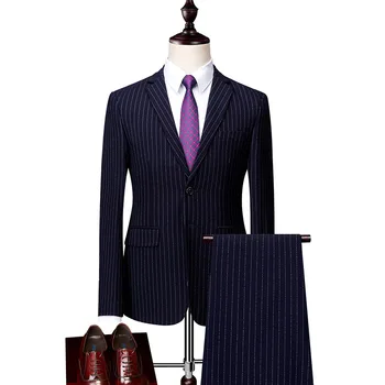 Vyrų kostiumas pavasarį ir rudenį naujų vyrų mados verslo dryžuotas kostiumas, dviejų dalių kostiumas (striukė + kelnės) vestuvės dress