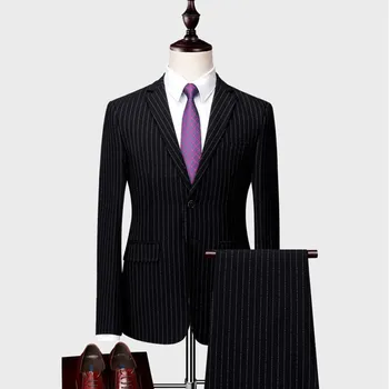 Vyrų kostiumas pavasarį ir rudenį naujų vyrų mados verslo dryžuotas kostiumas, dviejų dalių kostiumas (striukė + kelnės) vestuvės dress