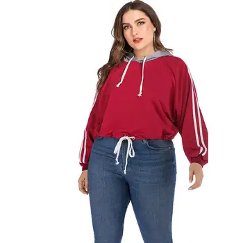Rudenį Moterų Plius dydis Hoodies Sweatershirt Raudona Atsitiktinis Didelis Dydis Gobtuvu Viršūnes Puloveris 3XL 4XL Dydžio Prarasti Trumpas Sweatershirt