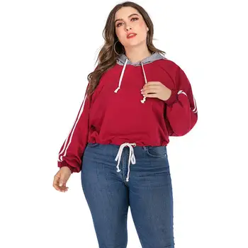 Rudenį Moterų Plius dydis Hoodies Sweatershirt Raudona Atsitiktinis Didelis Dydis Gobtuvu Viršūnes Puloveris 3XL 4XL Dydžio Prarasti Trumpas Sweatershirt
