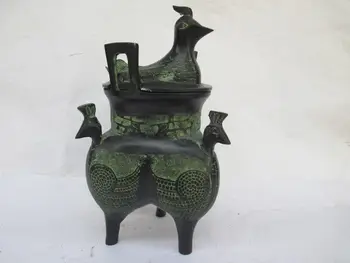 Senovės Kinų liaudies surinkimo bronzos smilkalų degiklis. Keturių paukščių