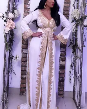 Tradicinis Morrocan Ilgą Vakarinę Suknelę Prabanga Aukso Aplikacijos Arabų Dubajus Prom Dress 