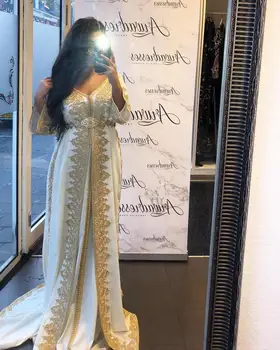 Tradicinis Morrocan Ilgą Vakarinę Suknelę Prabanga Aukso Aplikacijos Arabų Dubajus Prom Dress 