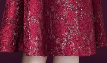 2019 m. Rudenį, Pavasarį Moterų V-Kaklo Nėrinių ilgomis Rankovėmis Vyno Raudona Juoda Nėrinių Suknelė , Rudenį Moteriška Moteris Slim 4xl 5xl Elegantiškas Suknelės