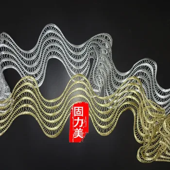 1 kiemas prabanga aukso sidabro gija gyvatė bangos forma, nėrinių apdaila plotis 20cm