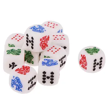 Pakuotėje yra 10 Vienetų 12mm Šešių Pusių Pokerio Kauliukai Kazino Pokerio Kortų Žaidimas Palaiko