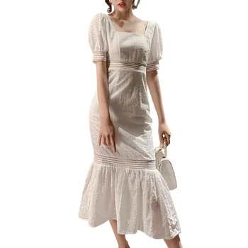 2020 korėjos stiliaus Vasaros New Style hua bao xiu Aikštėje Apykaklės Slim Fit paaukštintu liemeniu Akyto Seksualus Mermaid Dress Sijonas 1932 m.