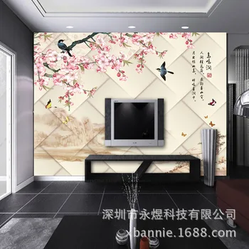 In-3D Stereo Asmeninį Besiūlės Sienų Tapetai Shenzhen Frazes Jian Gėlių ir Paukščių Fono Sienos