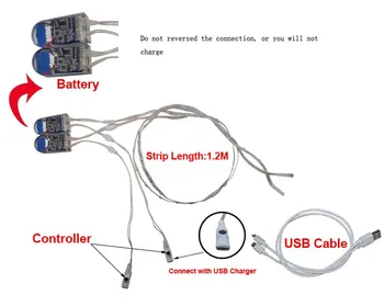 LED Šviesos Juostelės 1Pair USB jungtį Įkraunama Baterija 3V SMD3528 RGB 1.2 M 40 LED Juosta 