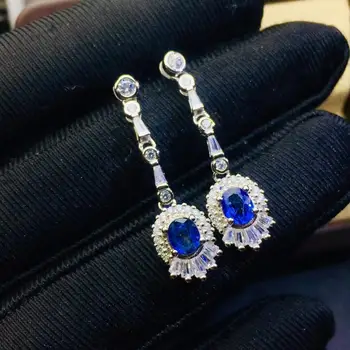 Moterys sidabro auskarai mėlynas safyras brangakmenio auskarai 925 sterlingas sidabro papuošalai tikras natūralus perlas gimtadienio dovana chiristmas