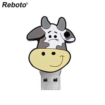 Animacinių filmų Karvė Memory Stick 64GB 32GB USB Flash Drive Pen Ratai Animacinių filmų Gyvūnų Karvė Mini Pen Ratai Nešiojamų Klavišą 