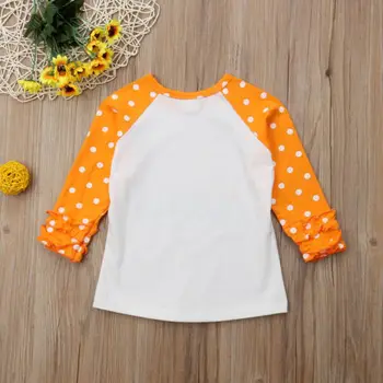 Karšto Bamblys Baby Girl Marškinėliai Animacinių Filmų Moliūgų Modelis Raukiniai Tees Top Rudens Drabužiai Ilgai Taškų Žiedlapių Rankovės Princesė T-Shirt