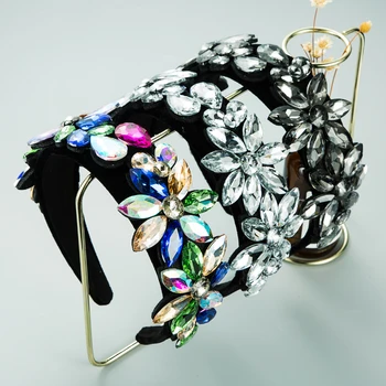 Pavasario Naujo Dizaino Baroko Įvairių Spalvų Kristalų, Gėlių Ekrano Užsklandą Perdėti Gėlių Juoda Velvey Hairband Mergina Šalis, Plaukų Aksesuaras
