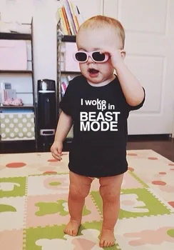 Aš Prabudau Beast Mode Hipster Spausdinti Vaikas Tshirts Vasaros Trumpomis Rankovėmis Juokingi Vaikai Marškinėlius Unisex Vaikų Mielas Tee Marškinėliai