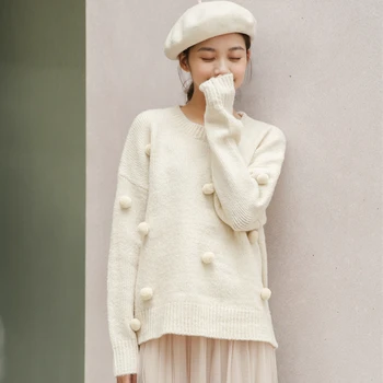 Rudenį kailio moteriški megztiniai 2020 m. žiemos harajuku korėjos stiliaus mados asmenybės derliaus saldus plaukų kamuolys megzti megztinis moterims
