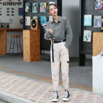 Moterų Mados Streetwear Krovinių Kelnės Armijos Žalioji Kulkšnies Ilgis Poilsiu Moterų Laisvas Kelnes Atsitiktinis Plius Dydis Korėjos Stiliaus Kelnės