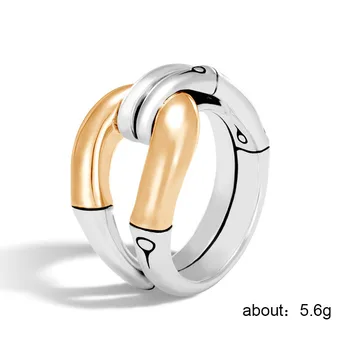 Kūrybos Geometrinio Stiliaus Piršto Žiedai, Sidabro su Aukso Užpildas Dviejų Spalvų Šalis Žiedai Moterų Mados Juvelyrika