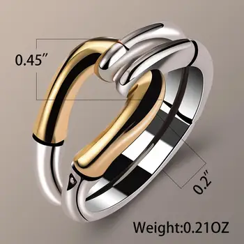 Kūrybos Geometrinio Stiliaus Piršto Žiedai, Sidabro su Aukso Užpildas Dviejų Spalvų Šalis Žiedai Moterų Mados Juvelyrika