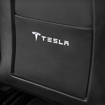 2vnt Automobilių Stiliaus Sėdynės atlošo Anti-serijos Anglies Pluošto Padas Odinis Raštas Anti-purvinas Interjero Dekoro Tesla Model 3 Priedai