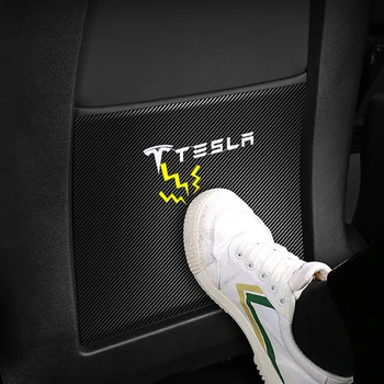 2vnt Automobilių Stiliaus Sėdynės atlošo Anti-serijos Anglies Pluošto Padas Odinis Raštas Anti-purvinas Interjero Dekoro Tesla Model 3 Priedai