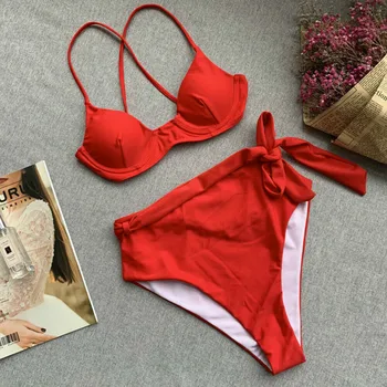 Moterys Vasarą Aukšto Juosmens Dviejų dalių maudymosi kostiumėlį Lady Merginos Tvarstis Bowknot Bikini maudymosi Kostiumėliai, Paplūdimio Maudymosi Kostiumas