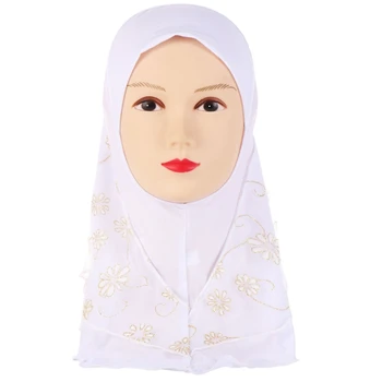 Vaikai Vaikai Musulmonų Mažos Mergaitės Hijab Su Nėrinių Gėlių Modelio Islamo Šalikas Skaros Ruožas 56cm 7-11 Metų
