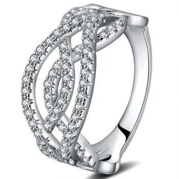 Susipynusios tuščiaviduriai cirkonis sidabro padengtą žiedas ponios nuotakos sužadėtuvių, vestuvių žiedas, papuošalų meilužio, jubiliejaus dovana, papuošalai