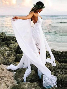 Seksualus Paplūdimio Vestuvių Suknelės 2020 V Kaklo Nėrinių appliques Bohemijos Vestuvių Suknelė Su Wrap Backless Boho Vestuvinės Suknelės Užsakymą