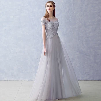Šviesiai Pilkos Spalvos Vakarinės Suknelės Nėriniai Aplikacijos 2020 Naujas Elegantiškas Vien Kaklo Bžūp Trumpomis Rankovėmis, Prom Šalis, Chalatai Užsakymą Ilgai