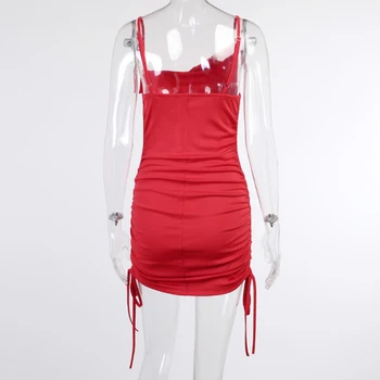 2021 Seksualus Nereguliarus Satino Suknelės, Mini Raudona Balta Suknelė, Diržas Tvarstis Raišteliu Backless Bodycon Šalis Suknelė Streetwear