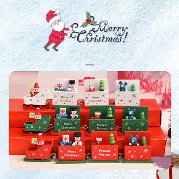 Laimingas Medžių Medinių Kalėdų Traukinys su Sniego senį, Kalėdų Traukinys Ornamentu Žaislai Vaikams, Dovana, Namų