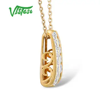 VISTOSO Aukso Pakabukas Moterų Autentiški 9K 375 Geltonos Aukso Putojantis Deimantų Sužadėtuvių, Vestuvių Karoliai Pakabukas Fine Jewelry