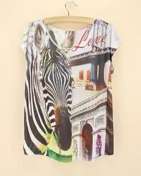 Nuolaidos Naujų Aukštos kokybės moterų naujovė Tees Blusas Viršūnes zebras spausdinti marškinėliai moteriški marškinėliai triumfo arka modelio marškinėlius
