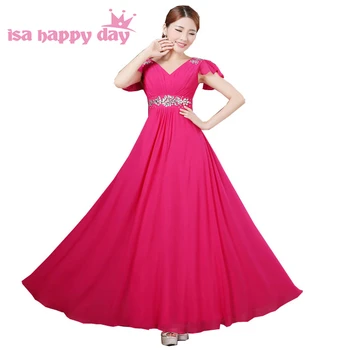 Moteris raudona šalis suknelė bžūp rankovėmis ir ilgas nuotakos tarnaitę dėvėti šifono bridesmaid, plius dydis oficialią suknelės pagal užsakymą pagaminti dydis B3328