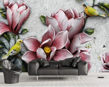 Beibehang Užsakymą didelių gėlių foto tapetai, freskos 3D iškilumo magnolija paukščių fone sienų dažymas tapetų namų dekoro