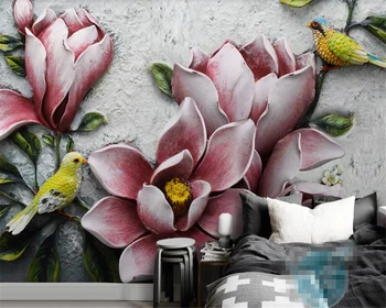 Beibehang Užsakymą didelių gėlių foto tapetai, freskos 3D iškilumo magnolija paukščių fone sienų dažymas tapetų namų dekoro