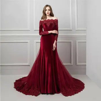 Elegantiška Raudonos spalvos Nėrinių vakarinę Suknelę 2020 Appliques ilgomis Rankovėmis Vakare Šalis Suknelė Promenadzie Suknelė Vestido de Longo Formatura