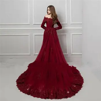 Elegantiška Raudonos spalvos Nėrinių vakarinę Suknelę 2020 Appliques ilgomis Rankovėmis Vakare Šalis Suknelė Promenadzie Suknelė Vestido de Longo Formatura