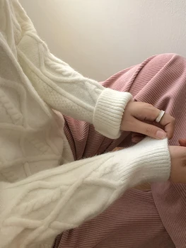 Rudenį ir žiemą naujas korėjiečių versija prarasti storas megztinis dėvėti moterų tingus vėjas puloveris Honkongo stiliaus megztinis