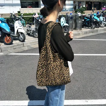 Leopard Drobės Nešti Pirkinių Krepšys Moterims 2021 Medvilninio Audinio, Ponios Didelės Talpos Pečių Maišą Lankstymo Daugkartinio naudojimo Shopper Rankinė
