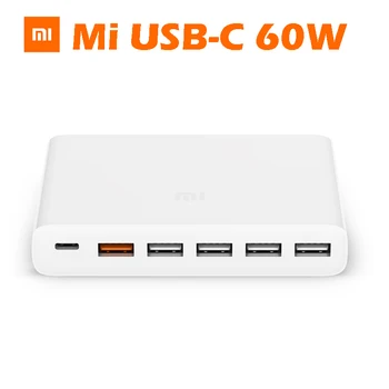 Originalus Xiaomi Mi USB-C 60W Įkroviklis Greitai Smart 1 rezultatas Tipas-C 5 USB-Dual QC 3.0 Greitai Įkrauti 18W x2 + 24W 5V=2.4 MAKS.