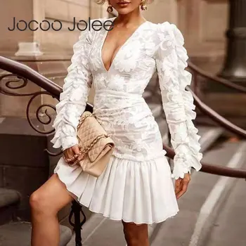 Jocoo Jolee Elegantiškas Baltas V Kaklo Gėlių Siuvinėta Suknelė 