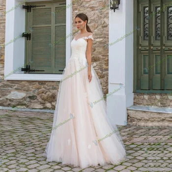 2021 O Kaklas Elegantiškas Iliuzija Vestuvių Suknelės Linijos, Rankovių Balta Appliques Vestidos De Fiesta Ilgalaikės Formalios Vestuvių Suknelė