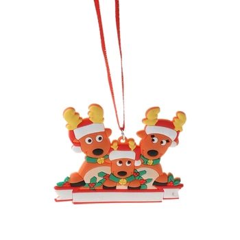 Asmeninį Elnių Šeimos Kalėdų Eglutės Ornamentu 2020 - Mielas Elnias Blizgučiai Santa Hat Nekilnojamojo Bell Tradicija Dovana Grand-Vaikas