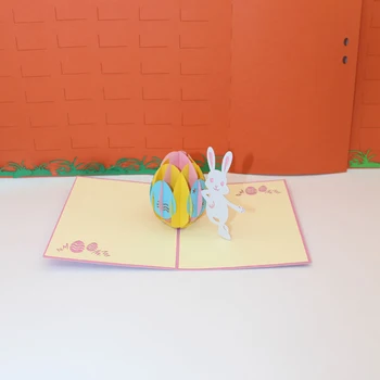 3D Rankų darbo Drožyba Rožinė Padengti Animacinių filmų Triušis Spalvingas Velykų Kiaušinių, Popieriaus, Atvirukai Atvirukas Vaikai, Draugai, Kūrybos Dovana