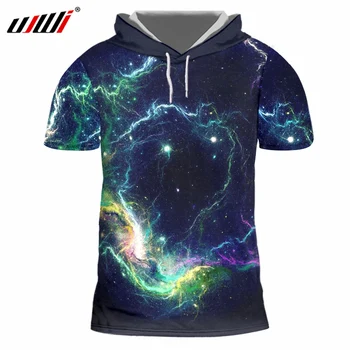 UJWI 2018 Naujas Hoodies T-shirt Vyrams Marškinėliai Galaxy Kosmoso 3D Spausdinimo Harajuku Hip-Hop Gobtuvu Marškinėlius Unisex Prekės ženklo Drabužių 7XL