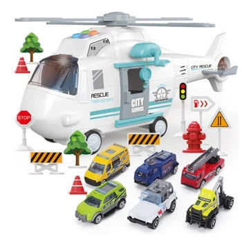 Orlaivių Automobilių Žaislai Nustatyti Muzikos, Šviesos Modeliavimo Sraigtasparnis su Transporto priemonių Vaikų Dovanų